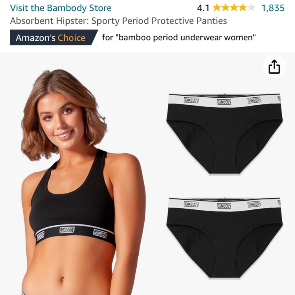 BAMBODY Absorbent Hipsters: Period Underwear Protection Panties - 3 pack
